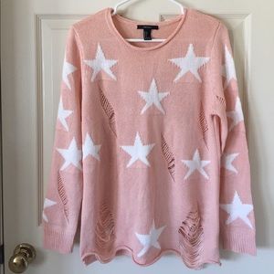 Vintage F21 pink distressed sweater w/ white stars